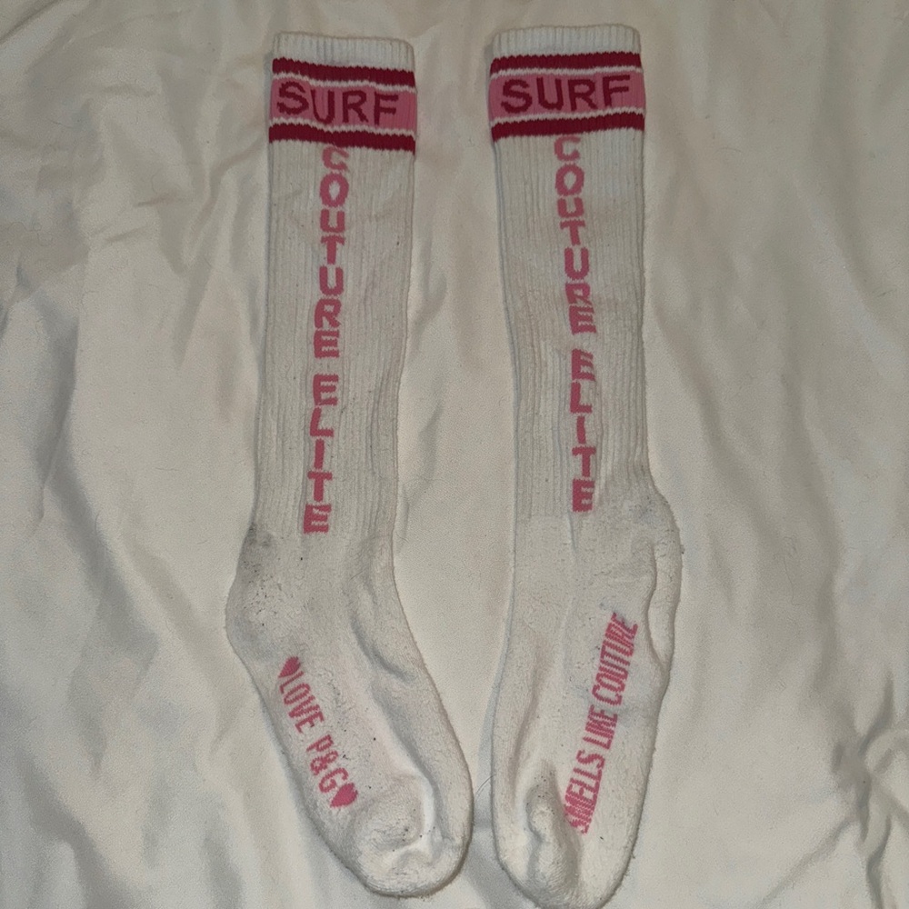 Juicy Couture “Surf Elite” Pink/Red Stripe Tube Socks Y2K VINTAGE Gently Worn